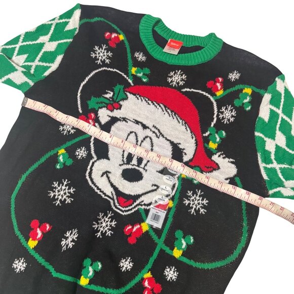 Disney Mickey Mouse Christmas Sweater Festive Design Green Sleeves - Mens Large - Picture 6 of 9